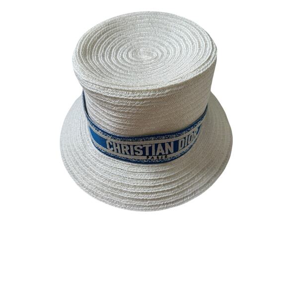 Authentic CHRISTIAN DIOR white 2022 DIORIVIERA D-BOBBY STRAW Hat 57 main image 6